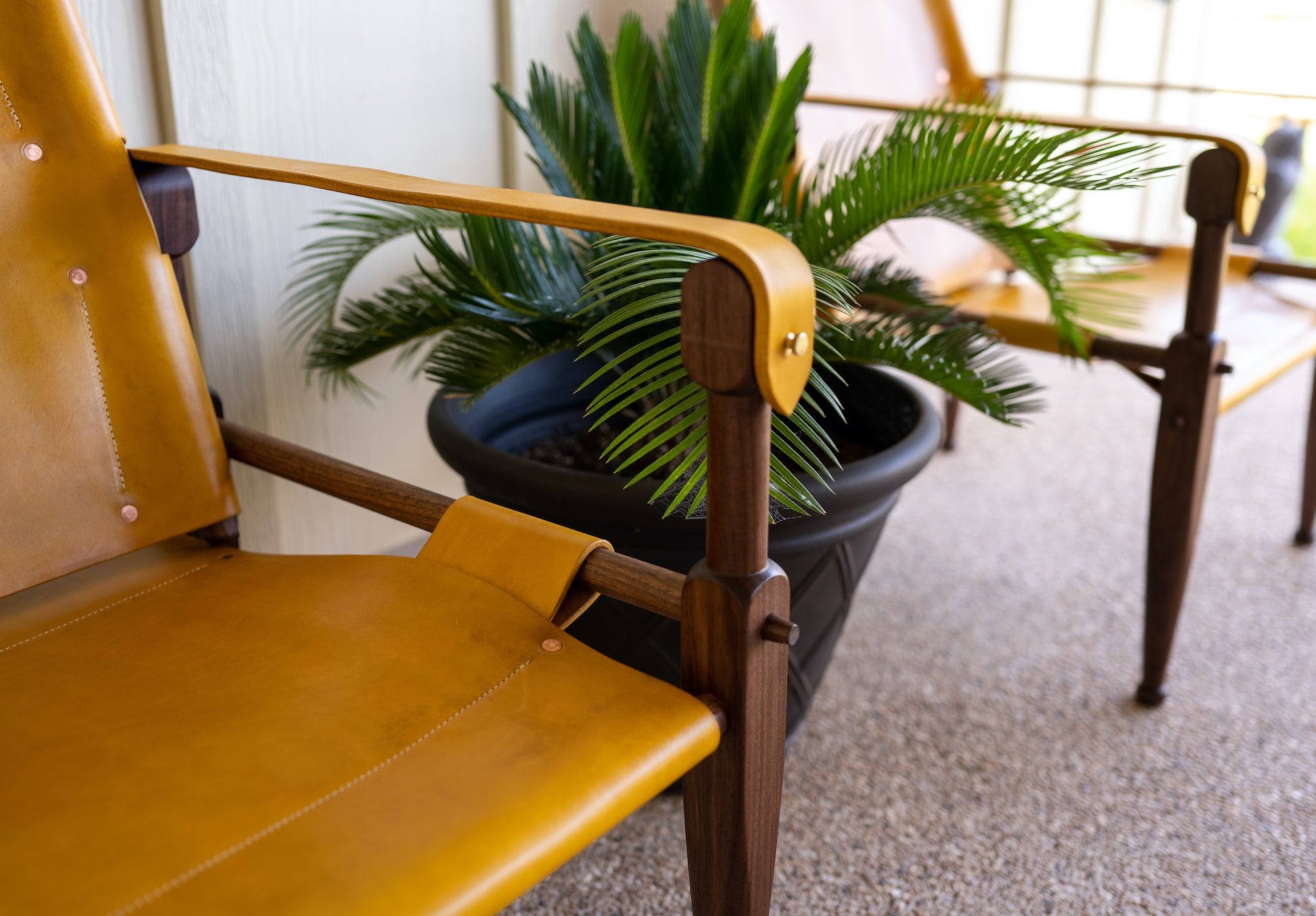 Yellow leather walnut accent chairs