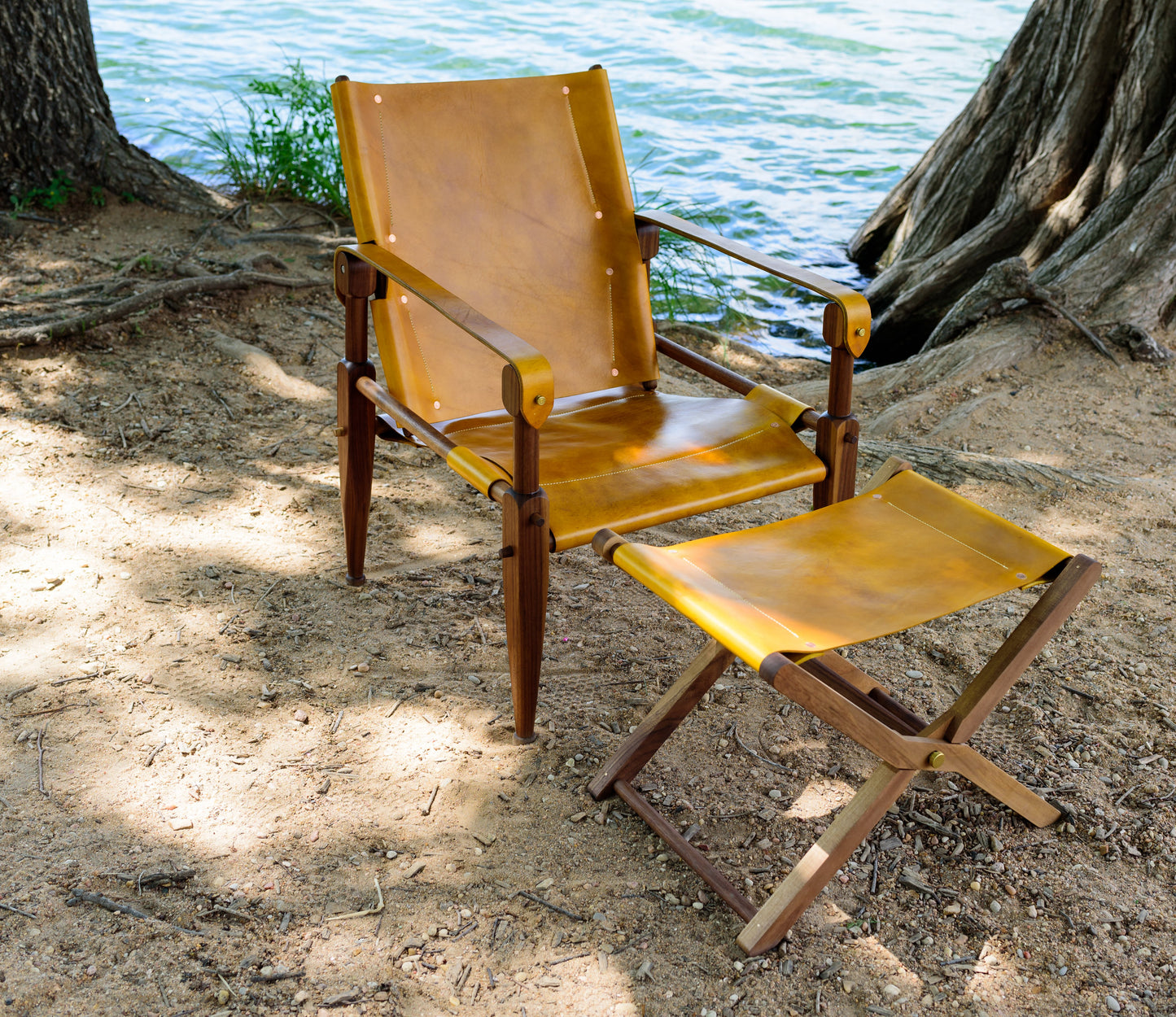 Limbo Safari Lounge Chair [Special Edition] - Walnut & Ochre Leather with Ottoman