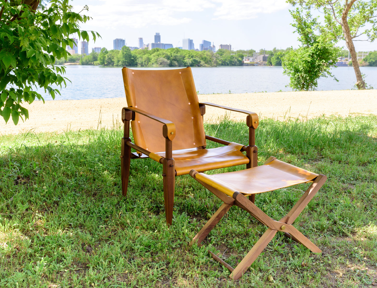 Limbo Safari Lounge Chair [Special Edition] - Walnut & Ochre Leather with Ottoman