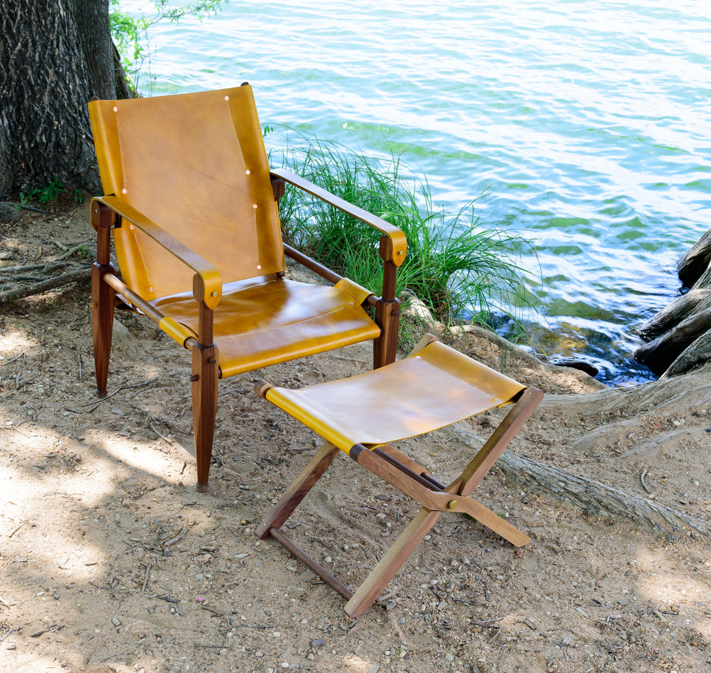 Limbo Safari Lounge Chair [Special Edition] - Walnut & Ochre Leather with Ottoman