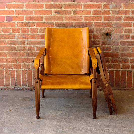 Limbo Safari Lounge Chair [Special Edition] - Walnut & Ochre Leather with Ottoman